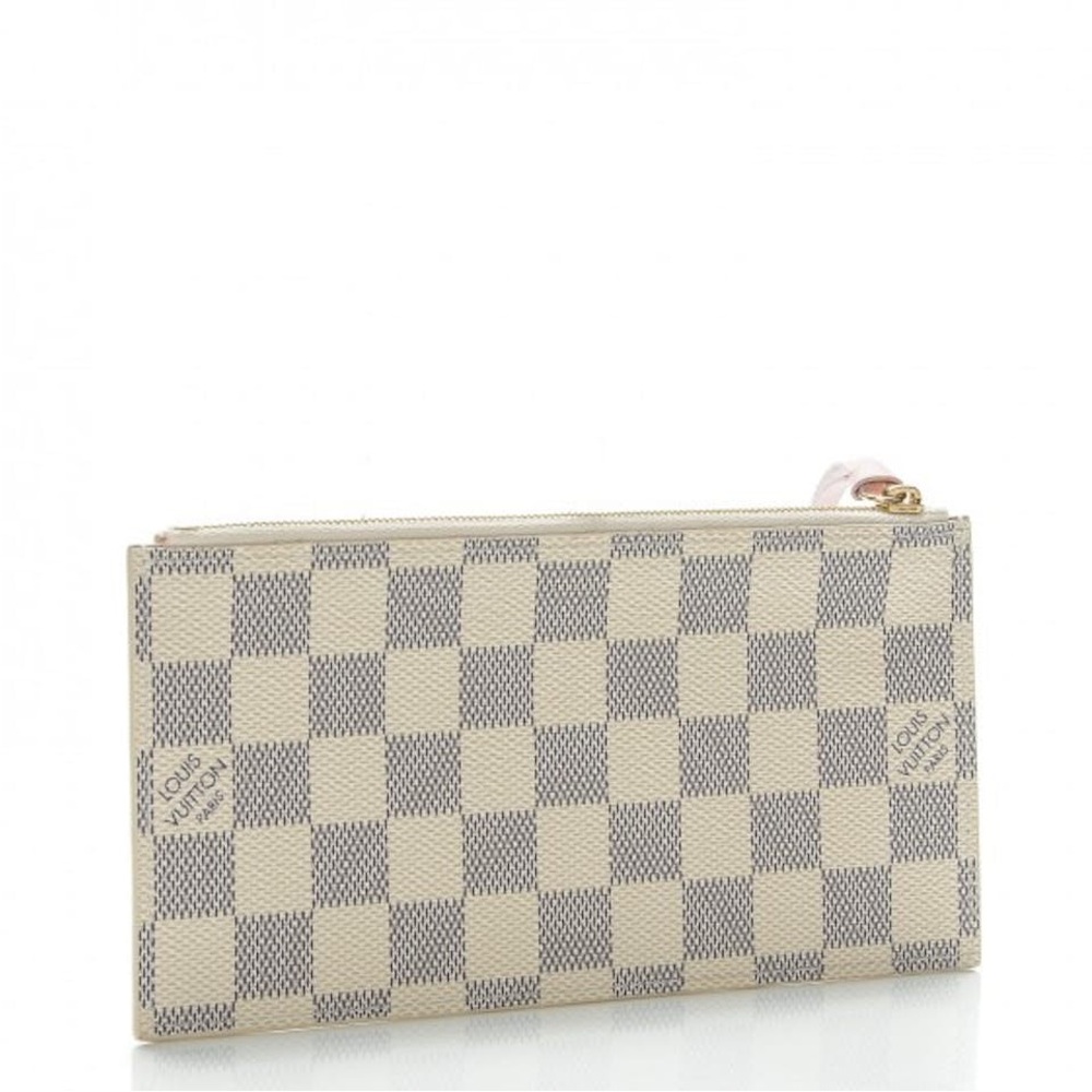 Louis Vuitton Damier Azur Zip Pouch in Cream and Light Gray with Pink Pull - Picture 2 of 4